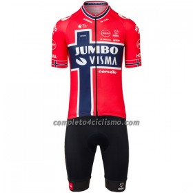 Completo Maglia + Pantaloncino con bretelle 2022 Jumbo-Visma Campione Norvegese Manica Corta